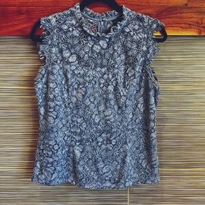 White House Black Market lace top, Size 8,  Denim Blue